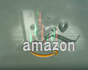 سهم امازون شعار امازون بالخلف سيارة وهاتف على شعار امازون